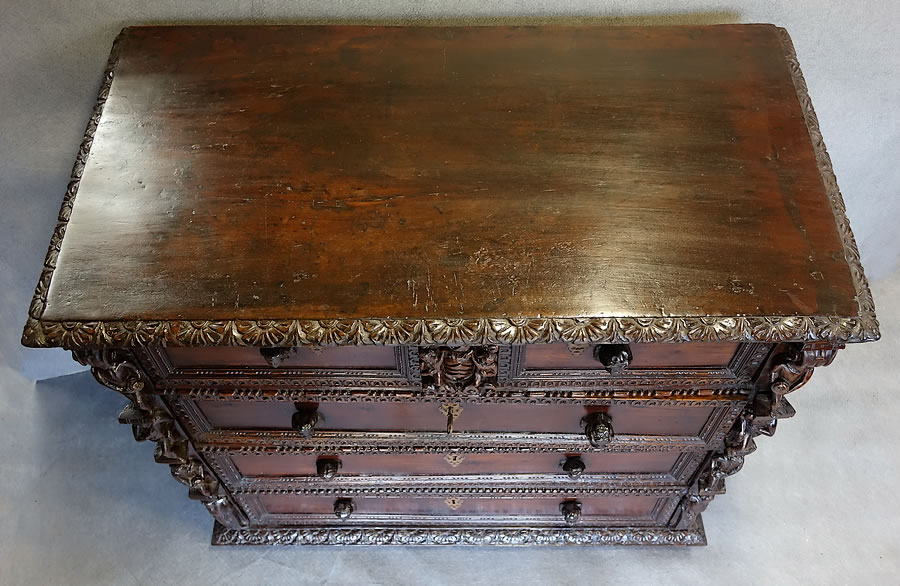 Italian-carved-walnut-Genoa-chest of drawers-bambocci-16th-century-Renaissance